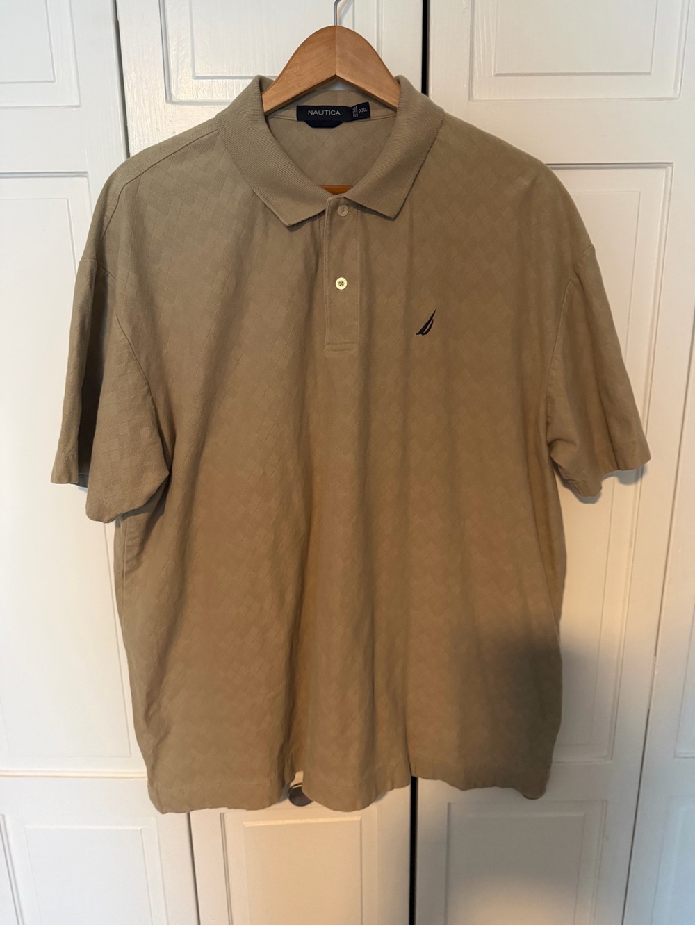 Nautica Mens XXL Polo Shirt Tan Khaki 100% Cotton Textured Diamond Preppy Golf